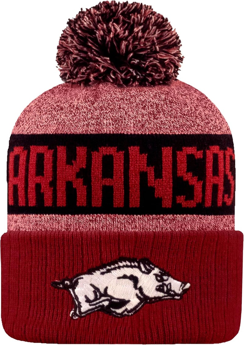 LogoFit NCAA Team Color-Embroidered Logo -Cuffed Knit Skully Beanie Pom Hat-OSFM - Image 1